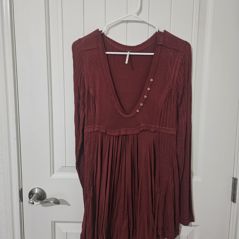 Free People Red Pleated Bell Sleeve Sundress